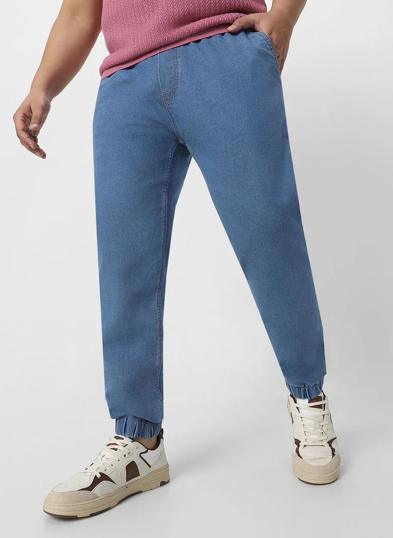 Urbano Plus Men's Light Blue Regular Fit Washed Jogger Jeans Stretchable